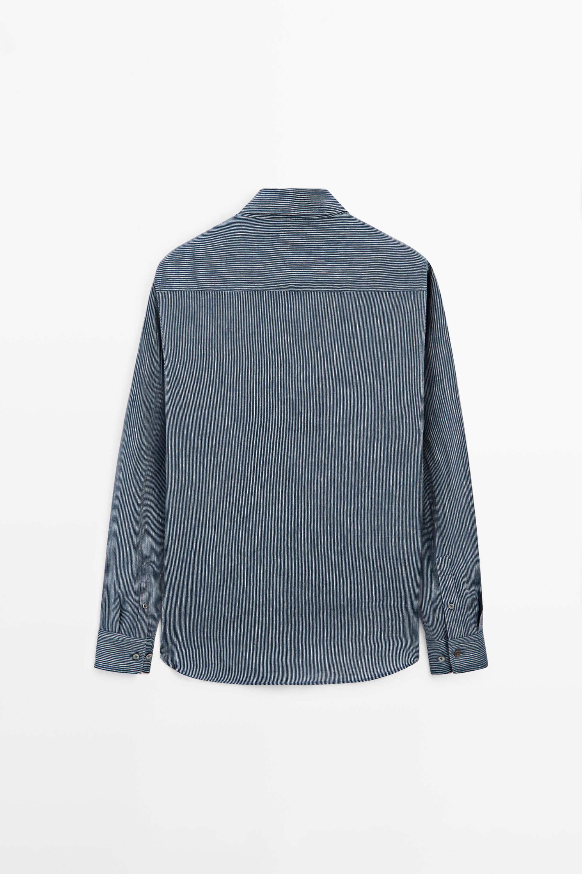 100% linen pinstriped regular fit shirt